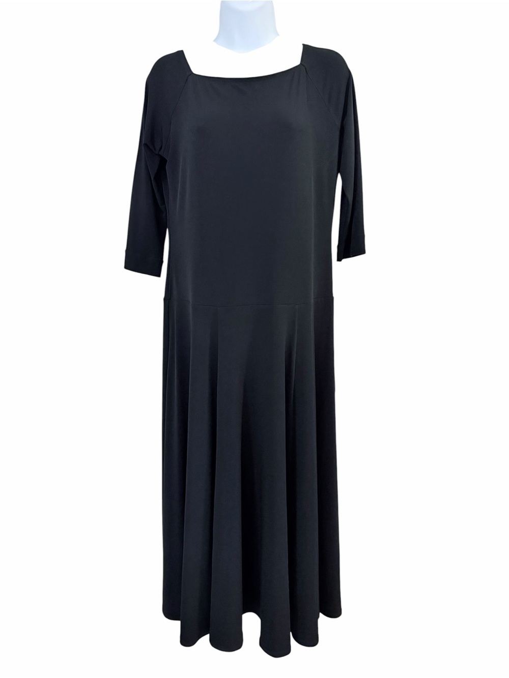 Soft Surroundings Black Knit Maxi Dress Medium Square Neck Fit Flare Solid Fluid